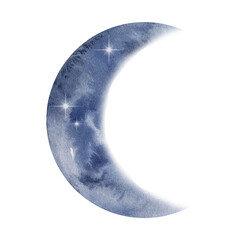 Watercolor light blue crescent moon