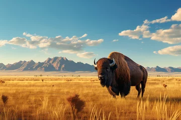 Foto op Plexiglas Generative AI a buffalo grazing on a prairie © frimufilms