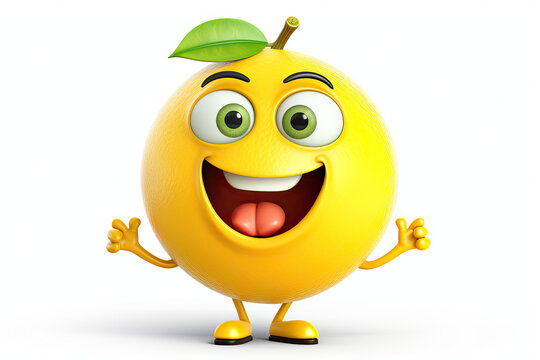 Happy lemon cartoon character. Generative AI.