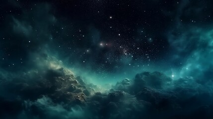 Naklejka na ściany i meble Nebula and stars in night sky. Generative AI