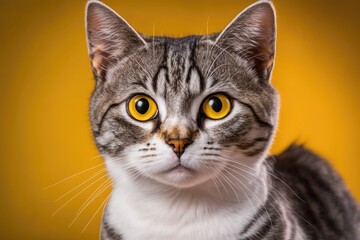 close-up of a cat with mesmerizing yellow eyes. Generative AI