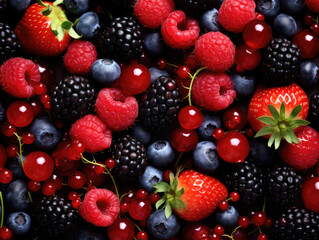 Obraz na płótnie Canvas Colorful berries background of strawberries, raspberries, blueberries, currants