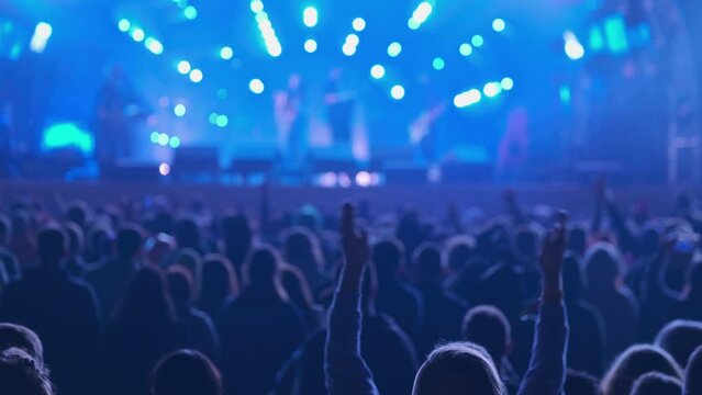 Anonymous people enjoying live concert in illuminated club