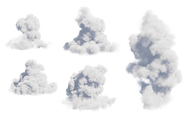 Clouds set isolated on transparent background. White cloudiness, mist or smog background.