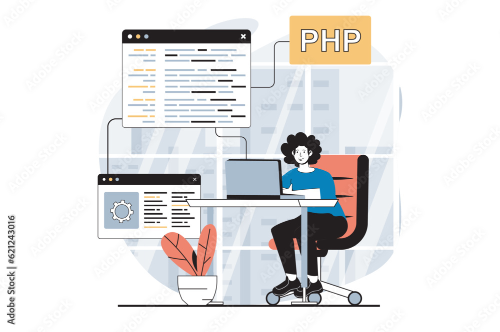 Leinwandbilder Software development concept with people scene in flat design for web. Man coding and creating programming code for new products. Vector illustration for social media banner, marketing material.