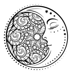 Ethnic cresent moon motif. Antistress coloring page