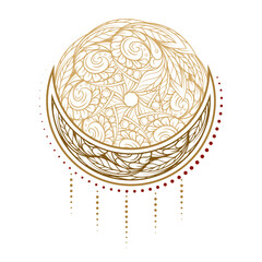 Golden cresent moon temporary tattoo. Ethnic style vector graphic.
