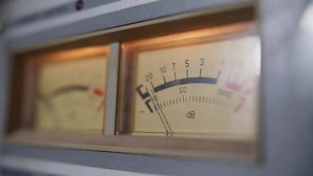 Old decibel level meter on a tape recorder