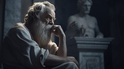 An ancient Greek philosopher reflects on existence. Created with Generative Ai technology. - obrazy, fototapety, plakaty
