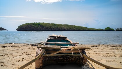 Fototapeta na wymiar Coastal Heritage: Navigating Island Beaches in a Traditional Old Log Boat