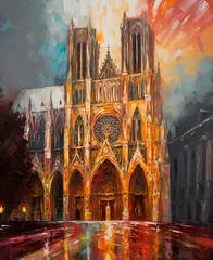 Fototapeten Impressionist Cathedral at Different Times of Day infused with pop art. © Henry