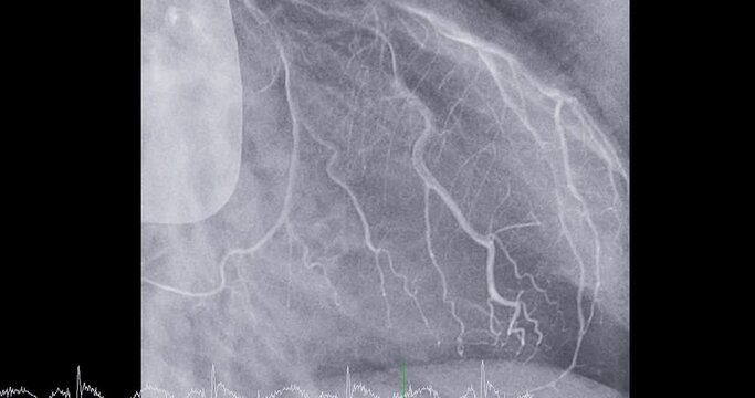 Cardiac catheterization showing coronary arteries  used to diagnose and treat some heart conditions such as myocardial infarction.