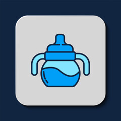 Filled outline Baby bottle icon isolated on blue background. Feeding bottle icon. Milk bottle sign. Vector