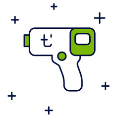 Filled outline Digital contactless thermometer with infrared light icon isolated on white background. Vector