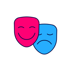 Filled outline Comedy and tragedy theatrical masks icon isolated on white background. Vector