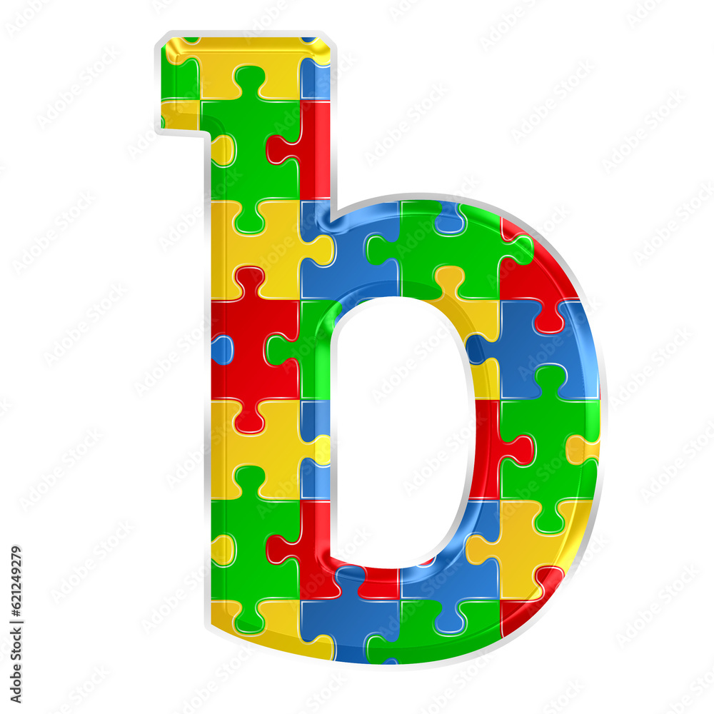 Fototapete colorful puzzle alphabet letter b, isolated on transparent background, lowercase. this is a part of 
