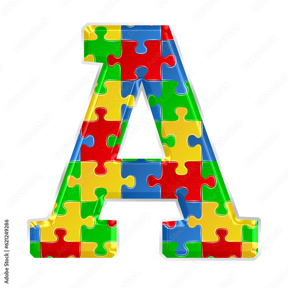 Fototapete colorful puzzle alphabet letter a, isolated on transparent background, uppercase. this is a part of 