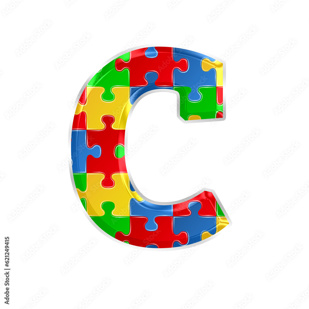 Fototapete colorful puzzle alphabet letter c, isolated on transparent background, lowercase. this is a part of 