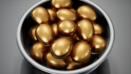 Golden Eggs in the Metal Bowl