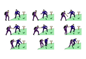 Vector illustration of helping and supporting a friend. A selection of illustrations to combine and create an animated film.