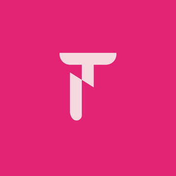 Modern creative T logo with cutting design and pinky theme