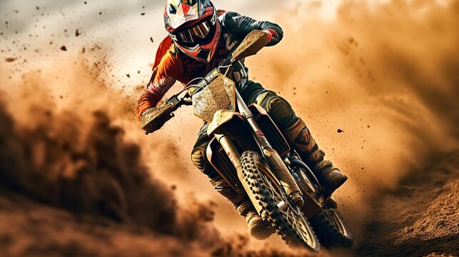Motocross rider in action on the ground, Generative AI