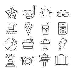 Set of summer vacation on the beach icons. Travel concept outline isolated on white background
