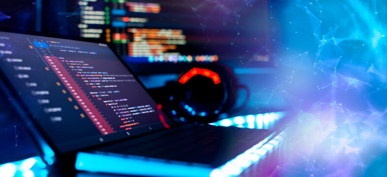 Project managers work new idea. Mobile app developer. Innovative startup project. Website programming code. IT business.