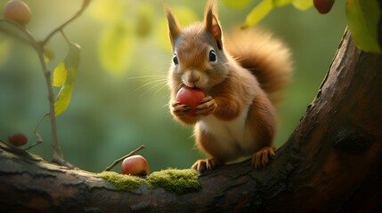 Cute squirrel nibbling on a nut Generative AI