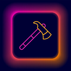 Glowing neon line Firefighter axe icon isolated on black background. Fire axe. Colorful outline concept. Vector