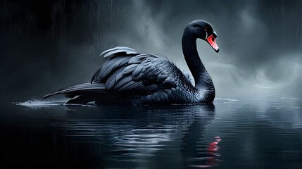 Elegant black swan gliding across a calm lake Generative AI