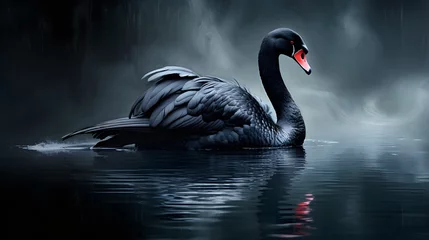 Deurstickers Elegant black swan gliding across a calm lake Generative AI © Andrii