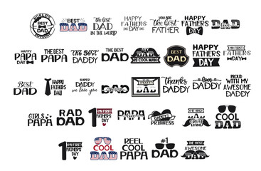 Father's Day  typography banner set. Father's day  doodle illustration and divider sketch line. Vector illustration.