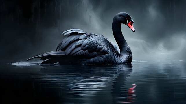 Elegant black swan gliding across a calm lake Generative AI