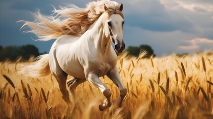 Graceful horse galloping through a meadow Generative AI