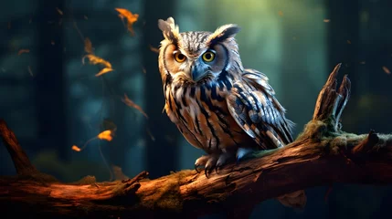 Poster Wise old owl perched on a branch Generative AI © Andrii