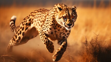 Agile cheetah sprinting across the grasslands Generative AI