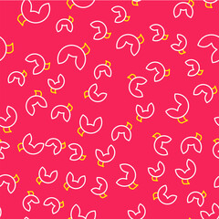 Line Chinese fortune cookie icon isolated seamless pattern on red background. Asian traditional. Vector