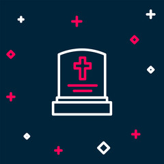 Line Grave with tombstone icon isolated on blue background. Colorful outline concept. Vector