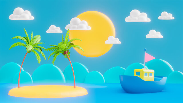 Cartoon 3d render with summer nautical concept
