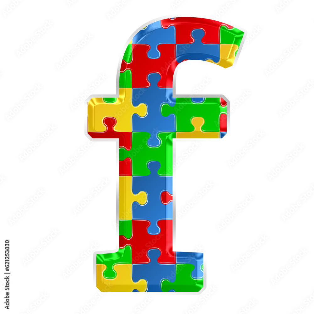 Fototapete colorful puzzle alphabet letter f, isolated on transparent background, lowercase. this is a part of 