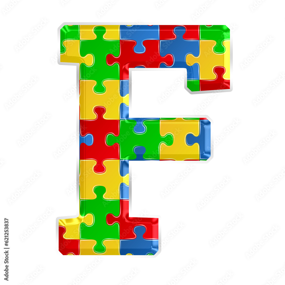 Fototapete colorful puzzle alphabet letter f, isolated on transparent background, uppercase. this is a part of 