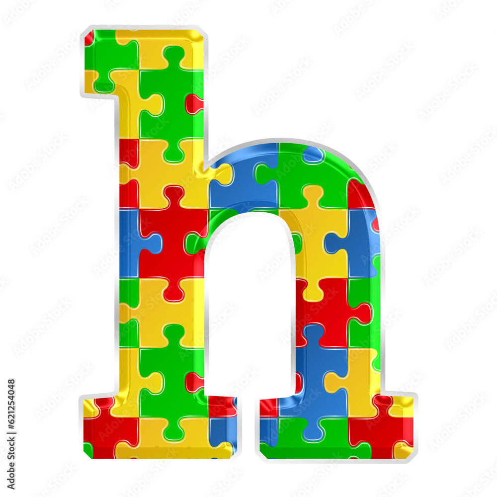 Fototapete colorful puzzle alphabet letter h, isolated on transparent background, lowercase. this is a part of 
