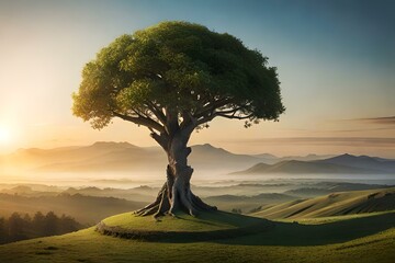 Fototapeta premium beautiful tree with sunset. trees are important for health
