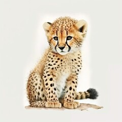 A baby cheetah sitting on a white surface created with Generative AI technology