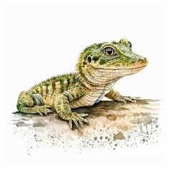 Obraz premium A drawing of a lizard sitting on a rock created with Generative AI technology