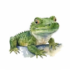 Fototapeta premium A watercolor drawing of a green lizard created with Generative AI technology