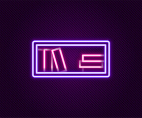Glowing neon line Shelf with books icon isolated on black background. Shelves sign. Colorful outline concept. Vector