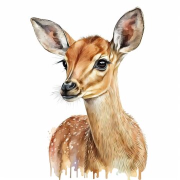 A watercolor painting of a deer's face created with Generative AI technology
