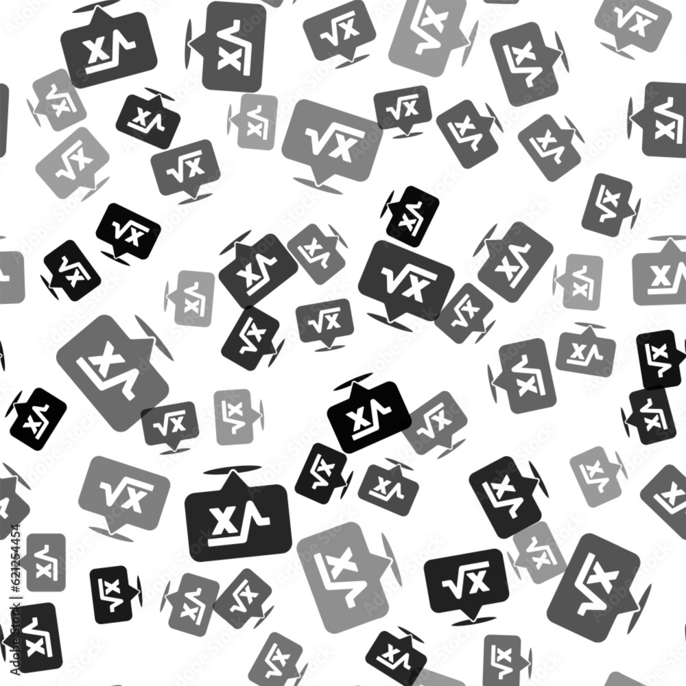 Poster black square root of x glyph icon isolated seamless pattern on white background. mathematical expres